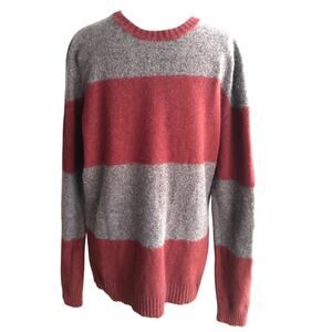 Y2K American Eagle Knit L Wool Blend striped sweater burgandy/gry slim fit